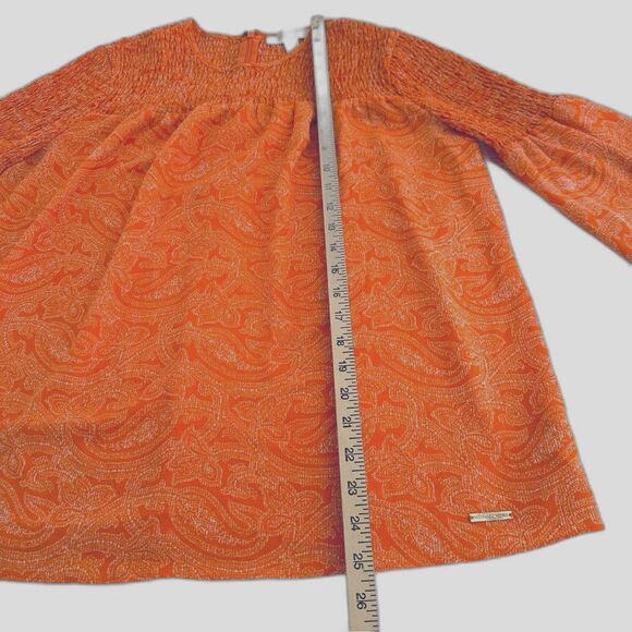 Women's Michael Kors Paisley Blouse Smocked Neck Back Zip Boho Flowy Sz Medium - Picture 3 of 7